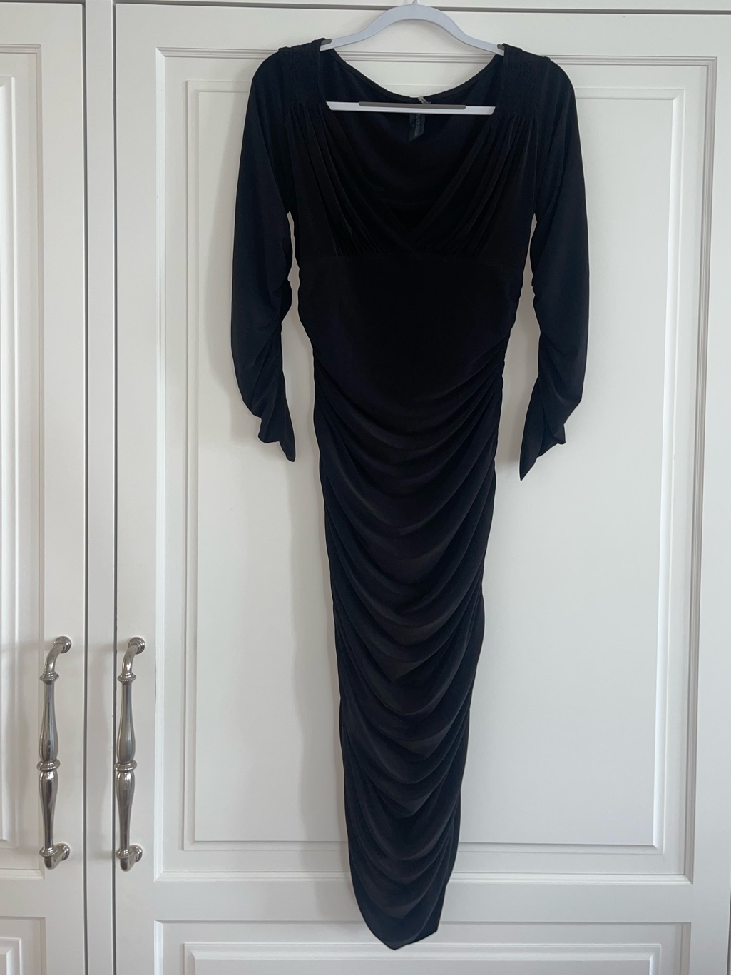 Norma Kamali V Neck Ruched Long Dress